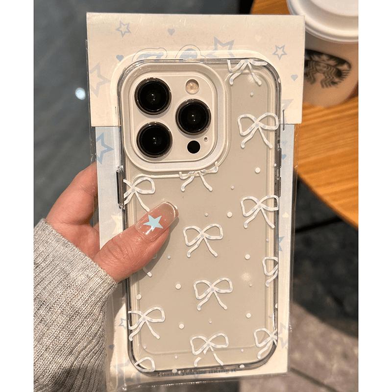 Ốp Điện Thoại, Dành Cho iPhone 11, 7 / 8Plus / Xs / Xr / 12 / 13 / 14 / 15pro Max, Thiết Kế Nơ Trắng Dễ Thương Và Thú Vị, Cá Tính Độc Đáo, Không Thấm Nước Và Chống Sốc, Ốp Di Động, Ốp Mềm Trong Suốt, Được Làm Bằng Chất Liệu TPU