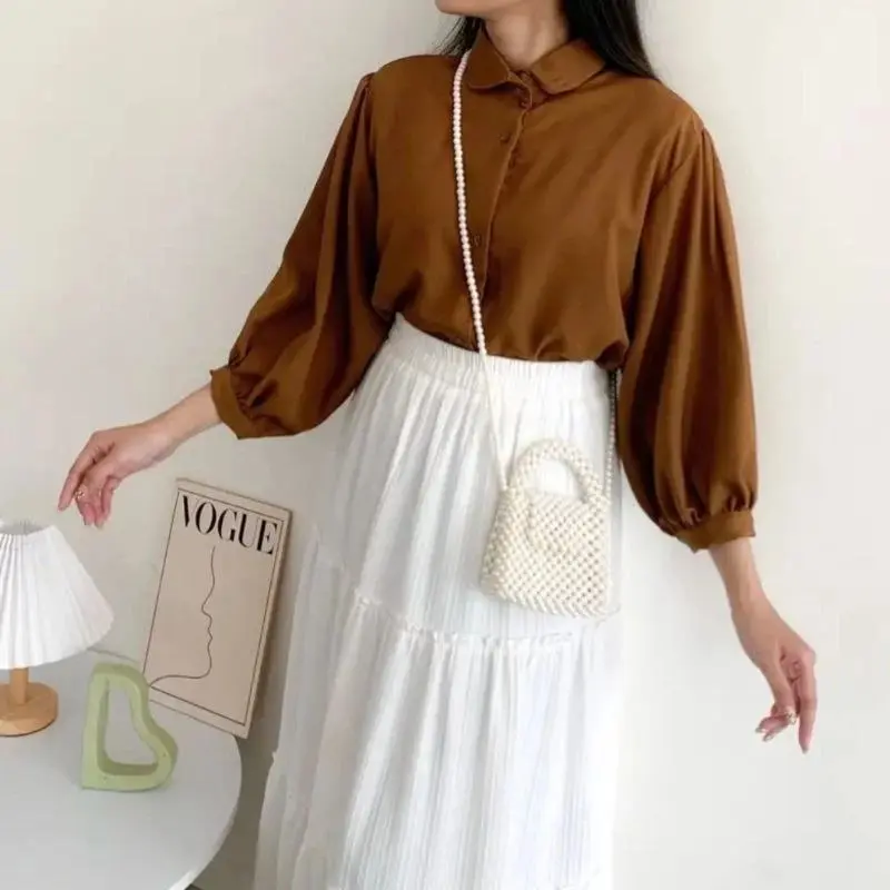 Elze Blouse Polos Shakilla Twil Atasan Kemeja Wanita Lengan Balon Basics White