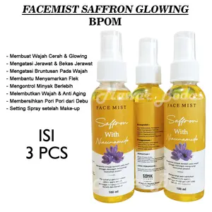 (3 PCS) BPOM Air Saffron with lemon 100ml / FACEMIST Saffron / FACE MIST SAFFRON Air Safron / Air Semprot Muka Saffron MENCERAHKAN WAJAH MENGURANGI JERAWAT Perawatan Wajah