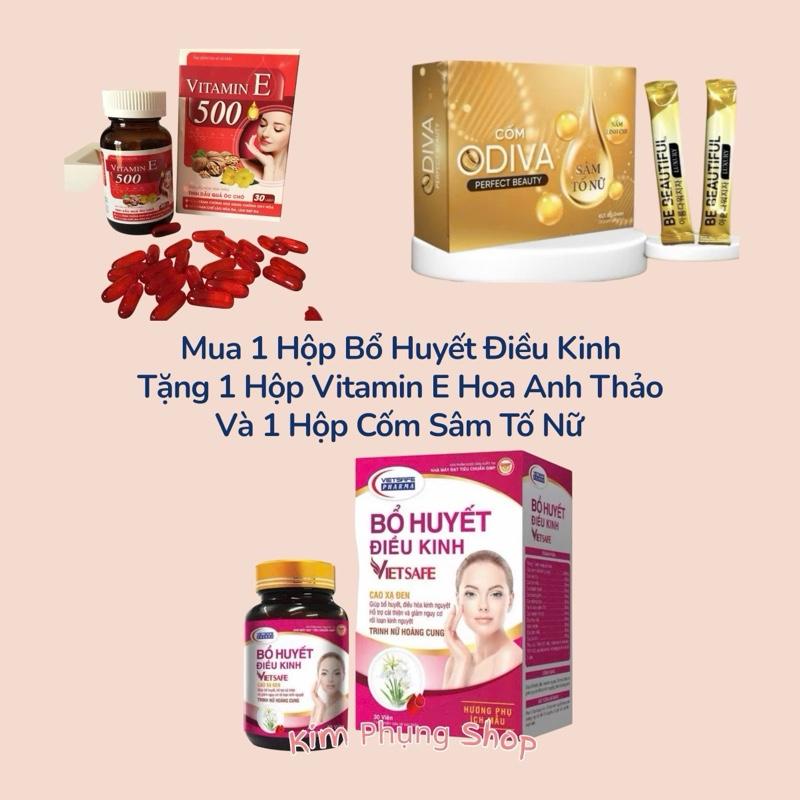    MUA 1 Tặng 2   VIÊN UỐNG BỔ HUYẾT ĐIỀU KINH HỔ TRỢ ĐIỀU KINH - ĐAU BỤNG KINH   TẶNG KÈM 1 HỘP CỐM SÂM TỐ NỮ ODIVA HỔ TRỢ NỘI TIẾT VÀ 1 HỘP VITAMIN E HOA ANH THẢO   