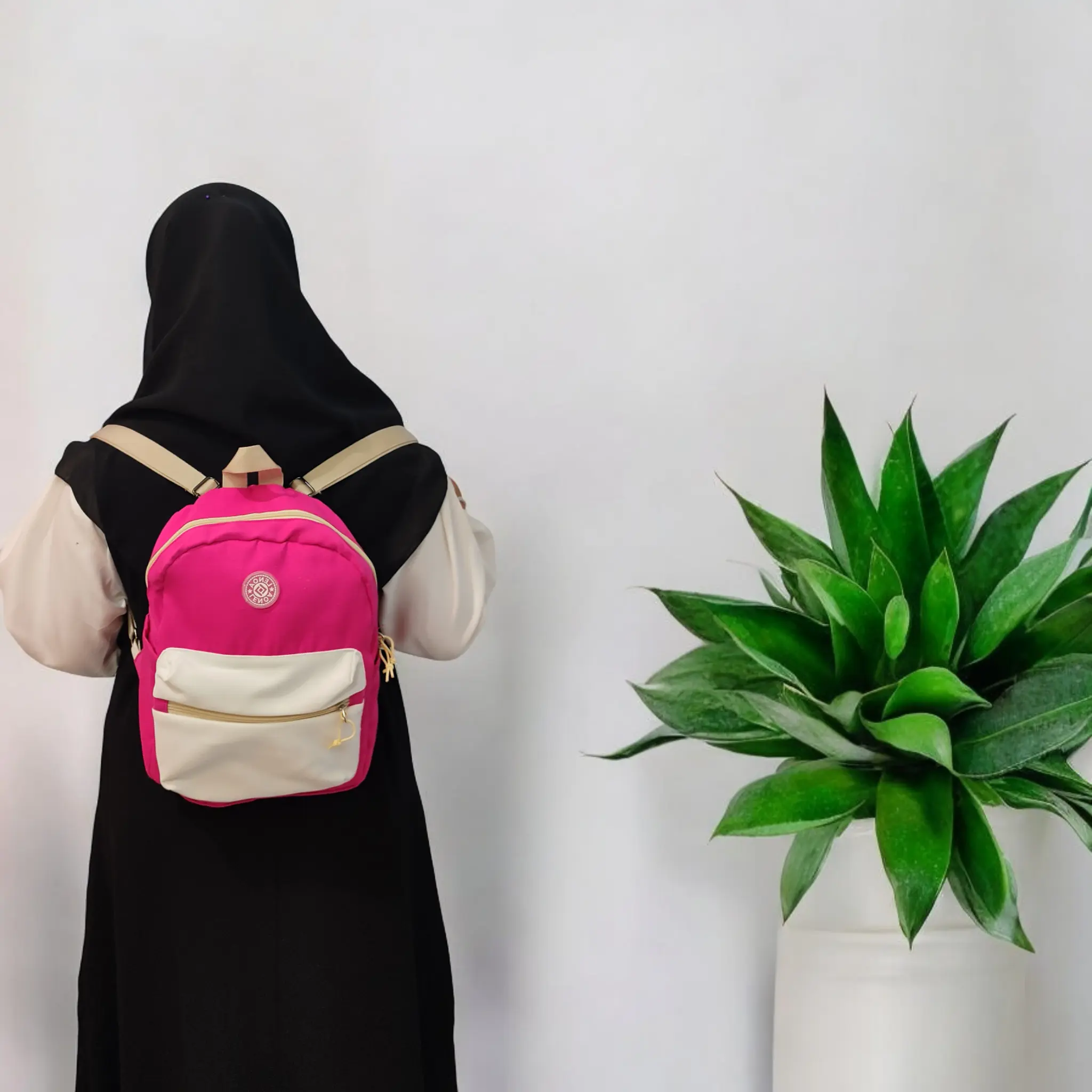 Lenoa - Meggy Backpack- Tas Ransel Wanita Ipad Laptop 12 inc Slim Kanvas Sekolah Dan Kuliah Warna Fuschia