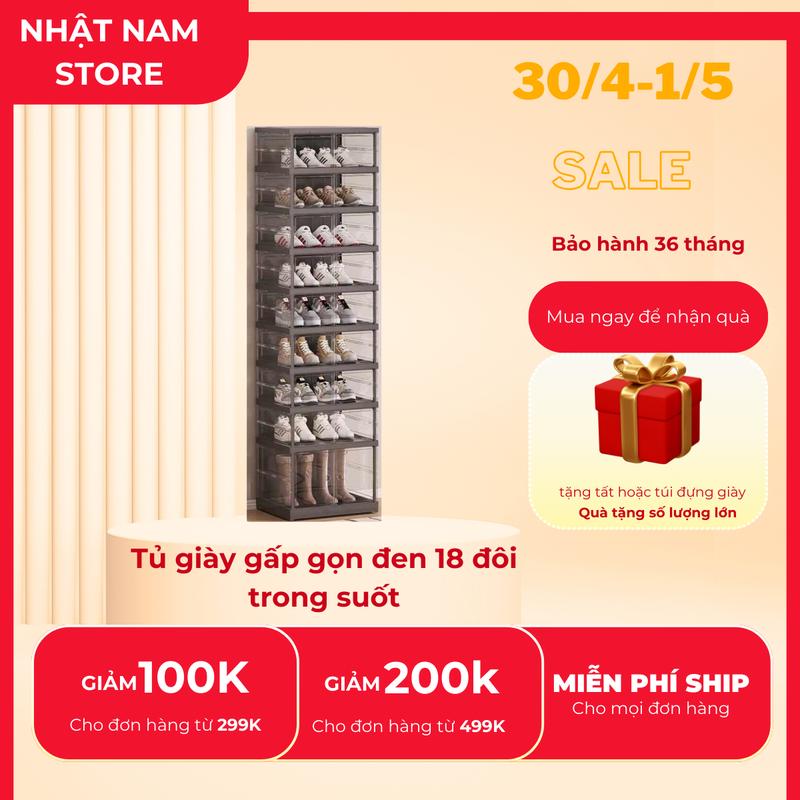 [MIỄN PHÍ SHIP] Tủ giày gấp gọn, 18 đôi [Black 9102T-8-1G] có bánh xe - Tủ đựng giày cao cấp
