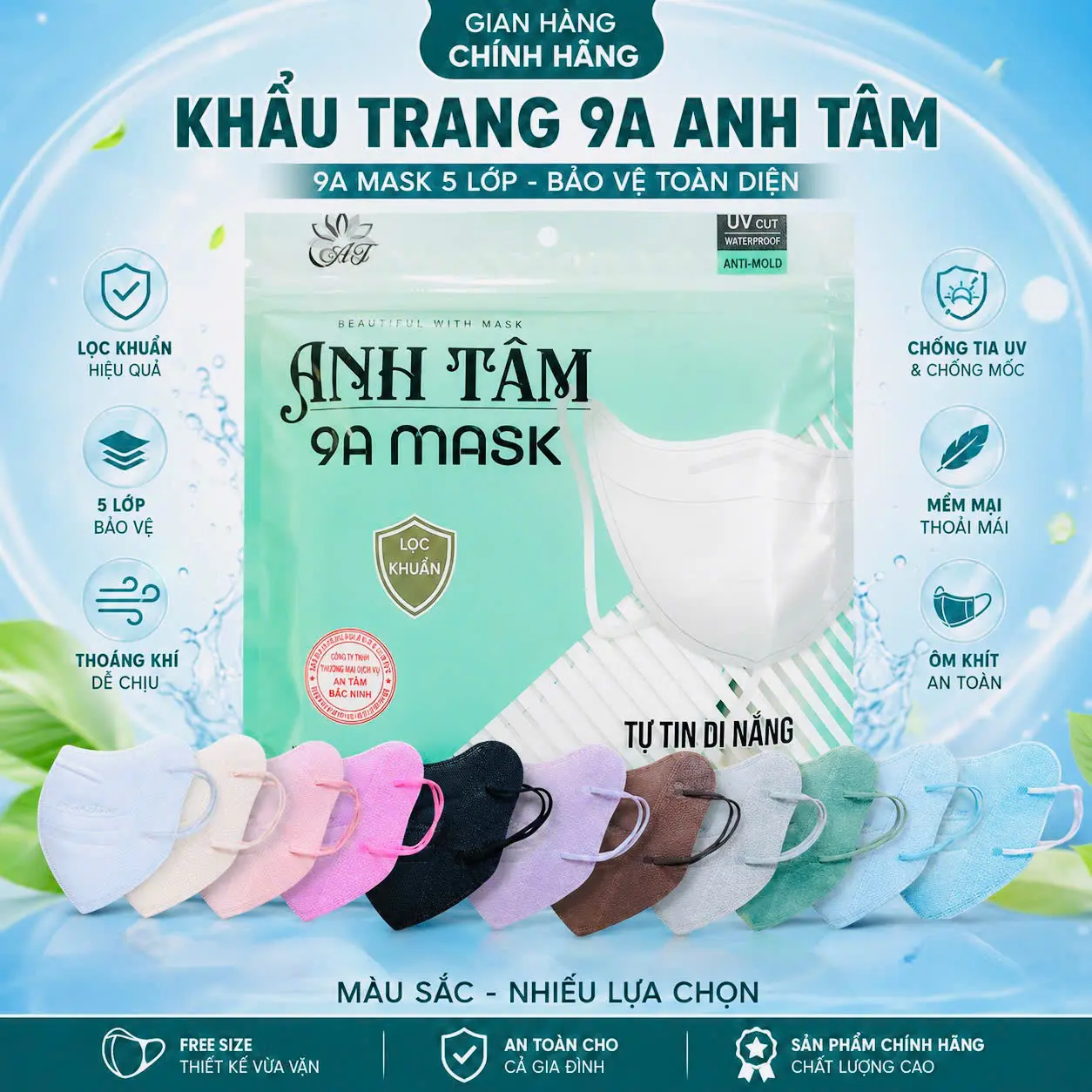 100 khẩu trang 9A Anh Tâm chống nắng toàn diện, kháng khuẩn, chống tia UV hottrend 2026 Cua Phụ Kiện