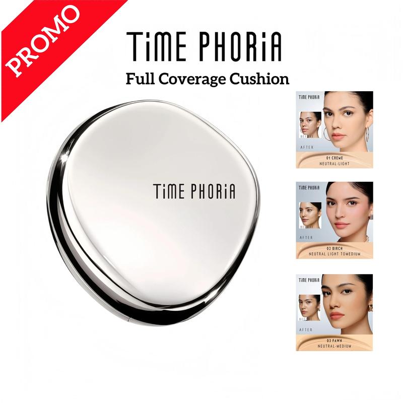 Kem nền dạng cushion Time Phoria, che phủ hoàn toàn, chống thấm nước, cho lớp nền mịn màng, lâu trôi, kiểm soát dầu, chống thấm nước và mồ hôi, 11g.