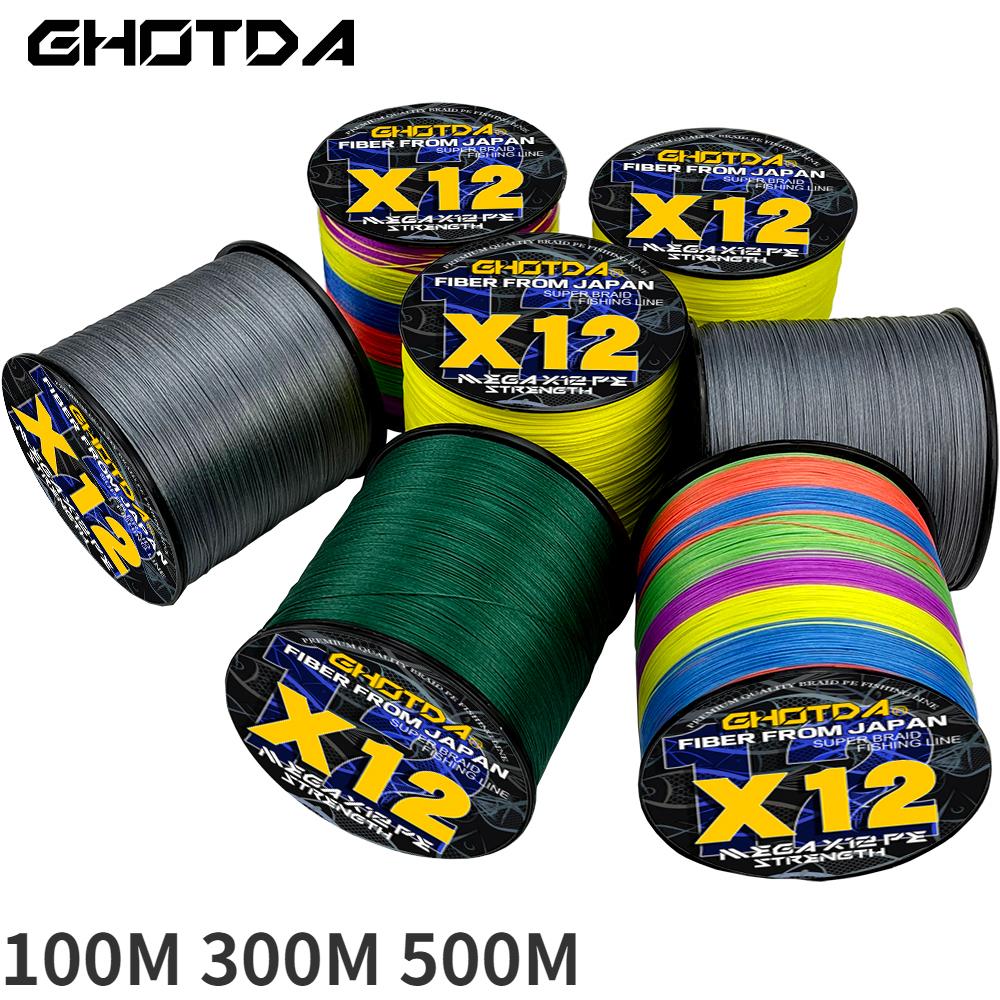 สายเบ็ดถัก PE, GHOTDA, 12 เส้น, มัลติฟิลาเมนต์, มีให้เลือก 300M, 500M และ 100M, ดึงแรง, 0.8#-8.0#