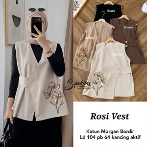 Elewys - Vest Rosi Twill Bordir Wanita Korean Style Ready Jumbo Elewys - Vest Rosi Twill Bordir Wanita Korean Style Ready Jumbo