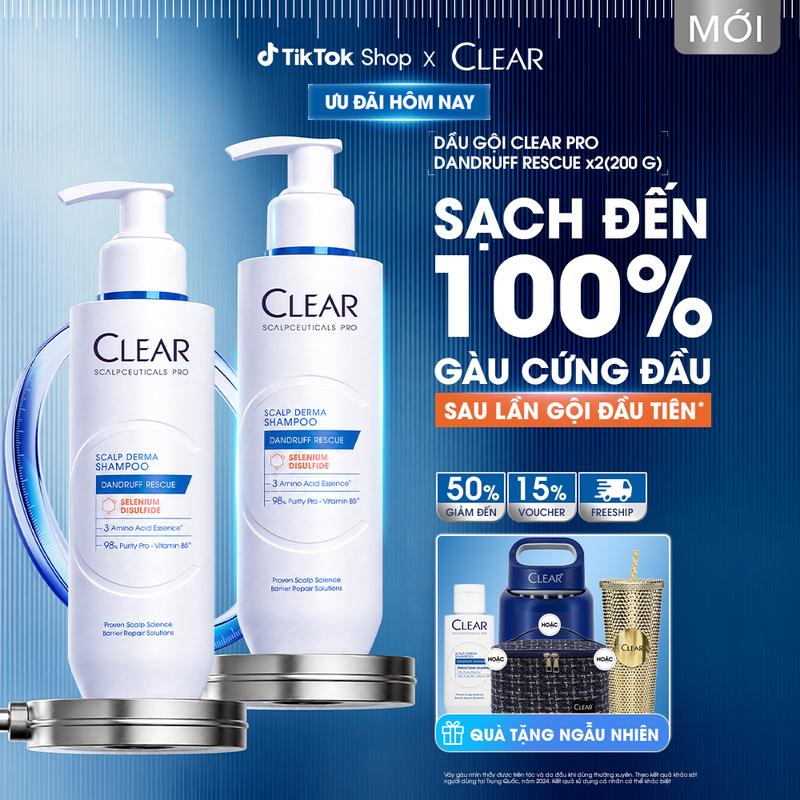 [1] BỘ ĐÔI DẦU GỘI CHUYÊN DỤNG GIÚP NGĂN NGỪA GÀU VƯỢT TRỘI & GIẢM NHỜN NGỨA Clear Dandruff Rescue Pro 200G x2