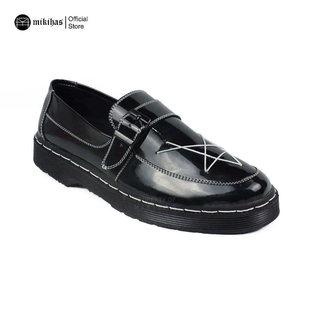 MIkihas R4 Glossy - Sepatu Penny Loafers Bintang Slip-On Pria Hitam Sol Karet Flat Shoes penny loafers style outfit