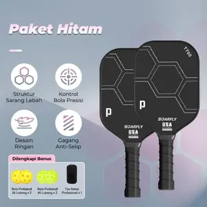 【COD】Pickleball Paddle Raket Pickleball Bahan Serat Karbon Honeycomb Core Fiberglass Indoor Outdoor Pickle Ball Tenis Tennis Pingpong Trainer 2 Rackets 4 Balls 1 Ransel PickleBall Set