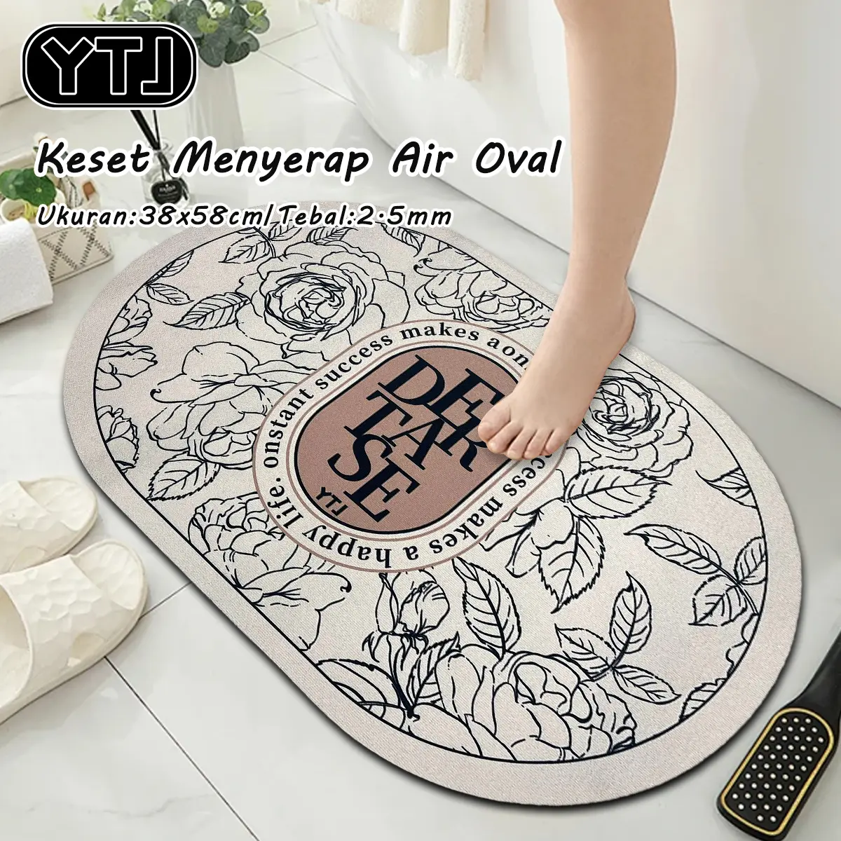 YTJ Keset Menyerap Air Oval  38x58cm Keset Kamar Mandi Menyerap Air Anti Slip Kamar Mandi Keset Lantai Menyerap Air karakter