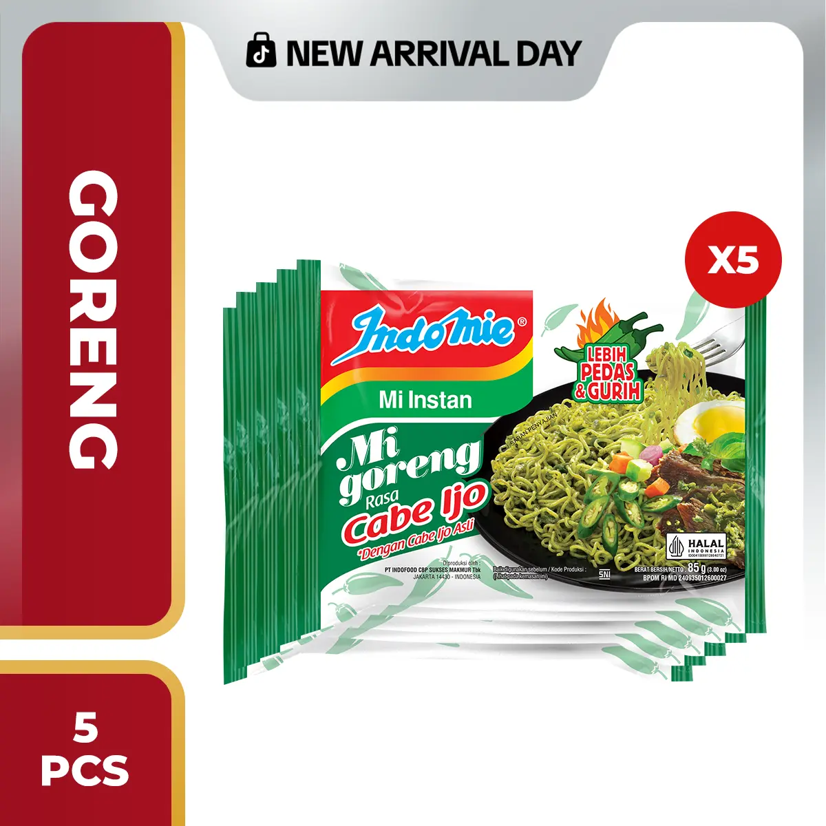 5 Pcs - Indomie Mi Goreng Rasa Cabe Ijo 85g - New Recipe