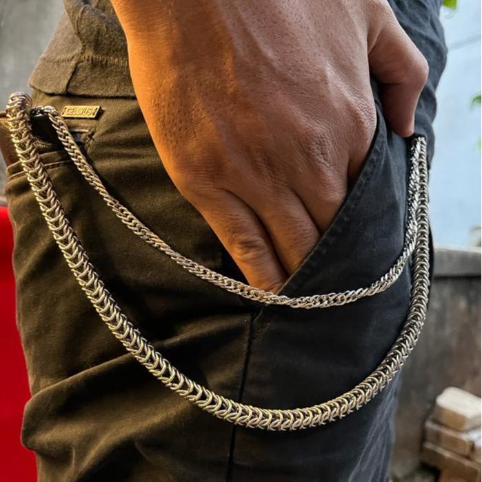 Rantai Celana Titanium Pengaman Dompet Model Terbaru Dua Layer Tidak Pudar Dan Tahan Karat Kelabang Dan Rantai Double 4