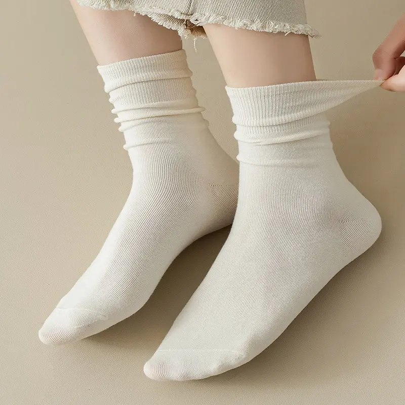 Tất Mùa Thu Retro Cho Nữ, Màu Trơn, Thường Ngày, Trắng, Trung Bình, Thời Trang Hàn Quốc, Cotton Mềm Mại, Đa Năng, Thoáng Khí, Cho Chân Ong 2