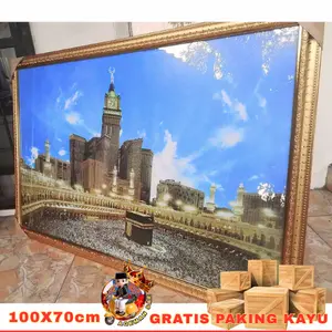Hiasan dinding kaligrafi Ka'bah Mekkah Pajangan ruang tamu gambar ka'bah besar jumbo 100x70cm