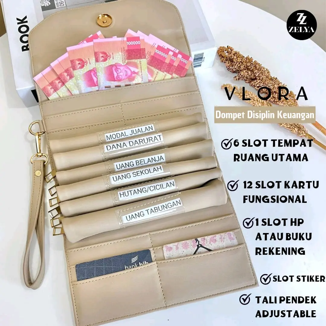 (ZELYA) DOMPET PENGATUR KEUANGAN VLORA BY ZELYA - Dompet menabung, Dompet organizer keuangan, Dompet disiplin keuangan bulanan Wanita Kartu