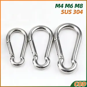 Karabiner Carabiner Gantungan Kunci Barang Besi M4 M6 M8 Mountenering Hammock Stainless Steel Snap Hook | 304 Stainless Steel Carabiner Hook Spring Snap Hook Keychain
