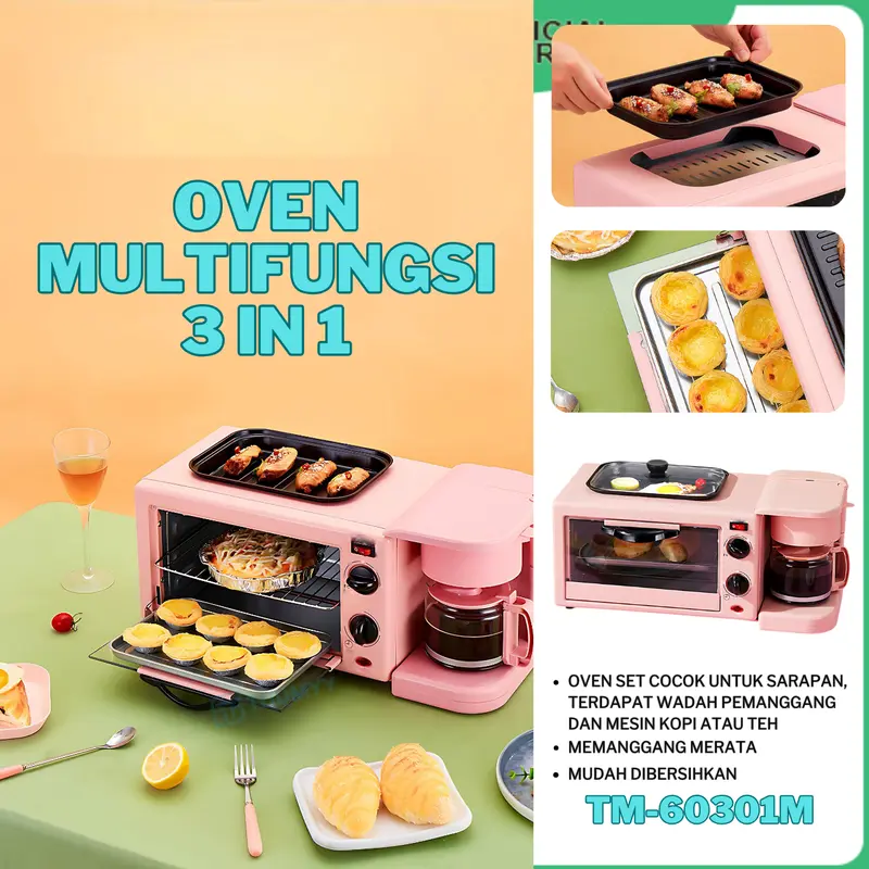 [COD] BREAKFAST MAKER / OVEN 3IN1 MULTIFUNGSI GRILL PAN, MESIN KOPI / TEH, PEMANGGAN PIZZA KUE ROTI TM-60301M 2