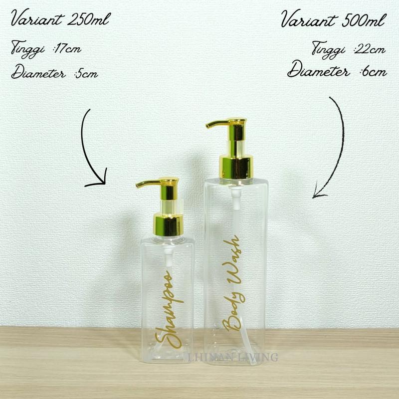 Product Introduction of Botol Sabun Cair Aesthetic Kotak Transparan & Amber Glosy Gold dengan Pump Gold Luxury - Plastik 6