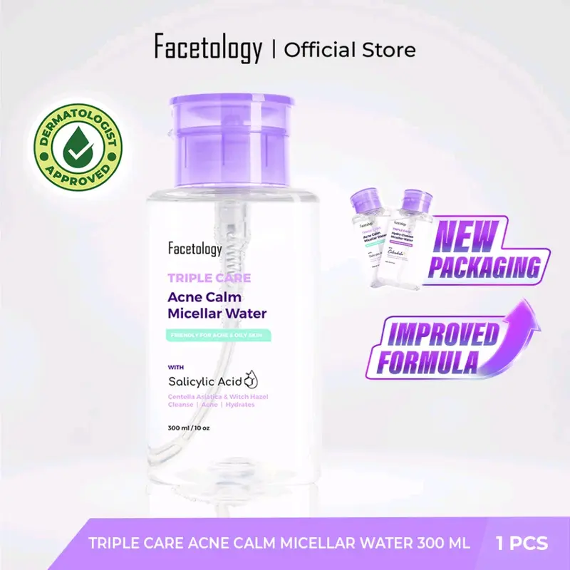 (new package & new formula) FACETOLOGY TRIPLE CARE ACNE CALM MICELLAR WATER 300ML FOR ACNE SKIN SIAP KIRIM, kemasan lebih safety Berjerawat 0