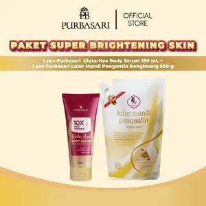 [PAKET SUPER BRIGHTENING SKIN] Purbasari Body Serum Gluta Hya 180ML + Lulur Mandi Pengantin 500GR
