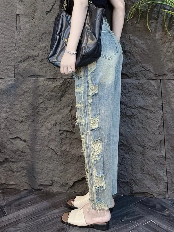 [LSN]Quần Jean Baggy Nữ Rách Nhiều Trước Và Sau 173 - 174 2
