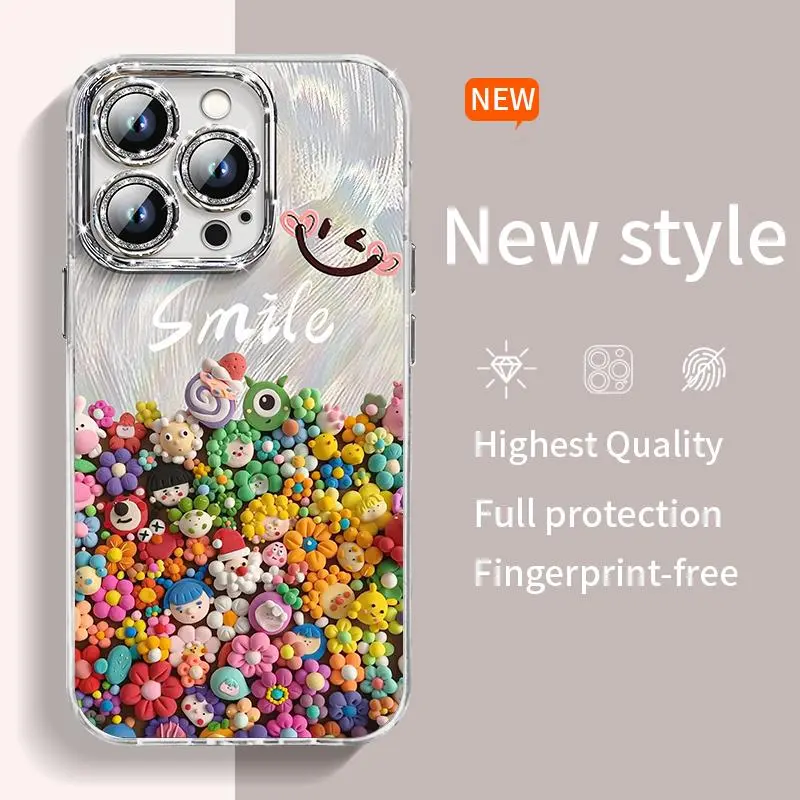 Casing Silikon TPU Wajah senyum bahagia untuk iPhone 13/15 pro max 14/Xsmax/R dengan 12/11 Film Lensa Bawaan - Wajah senyum bahagia - Ponsel