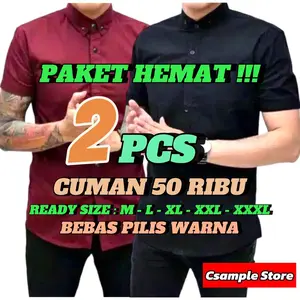 Csample Store PAKET 2PCS CUMAN 50RIBU KEMEJA COWOK LENGAN PENDEK Abu Army Biru Cream Hitam Hijau Muda Navy Nyaman Panjang Pink Pria Putih Regular Fit Bahan Cotton Original