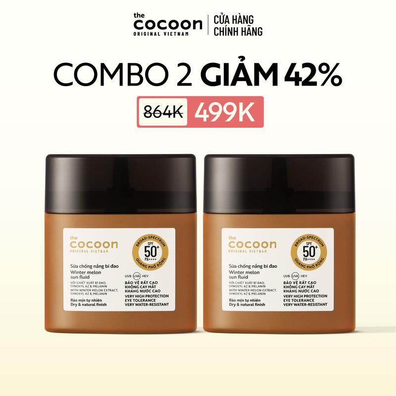 [MUA 2 GIẢM 42%] Combo 2 Sữa chống nắng bí đao - Ráo mịn tự nhiên SPF 50+, UVA-PF 62.6 Cocooon 50ml