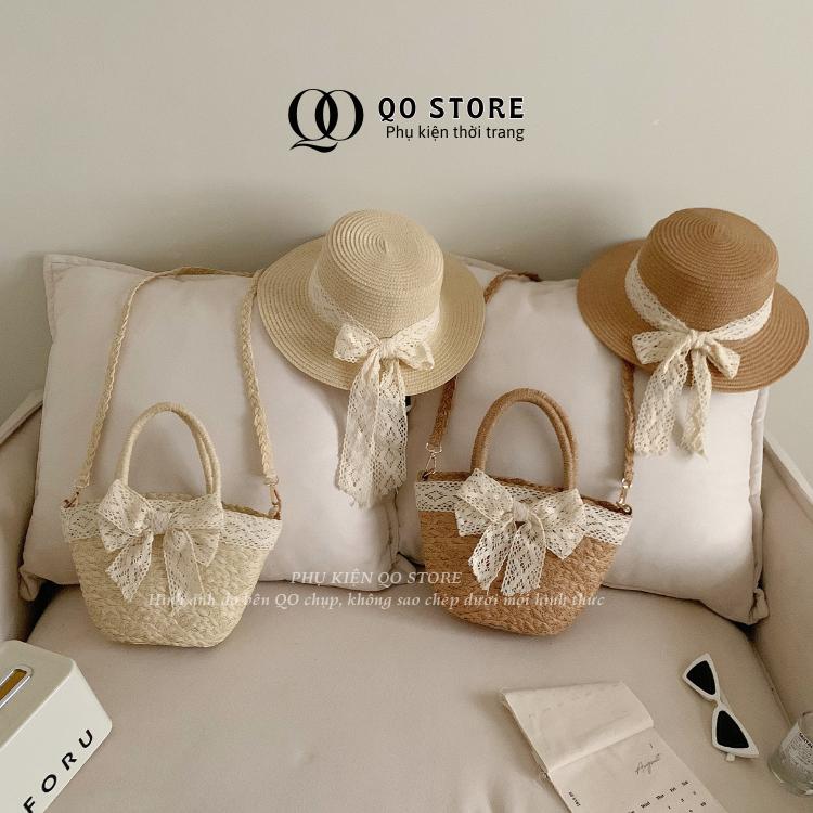Combo Túi Mũ Cói Đeo Chéo Mix Nơ Ren Xinh Xắn Nhẹ Nhàng T27M18 QO Store 0