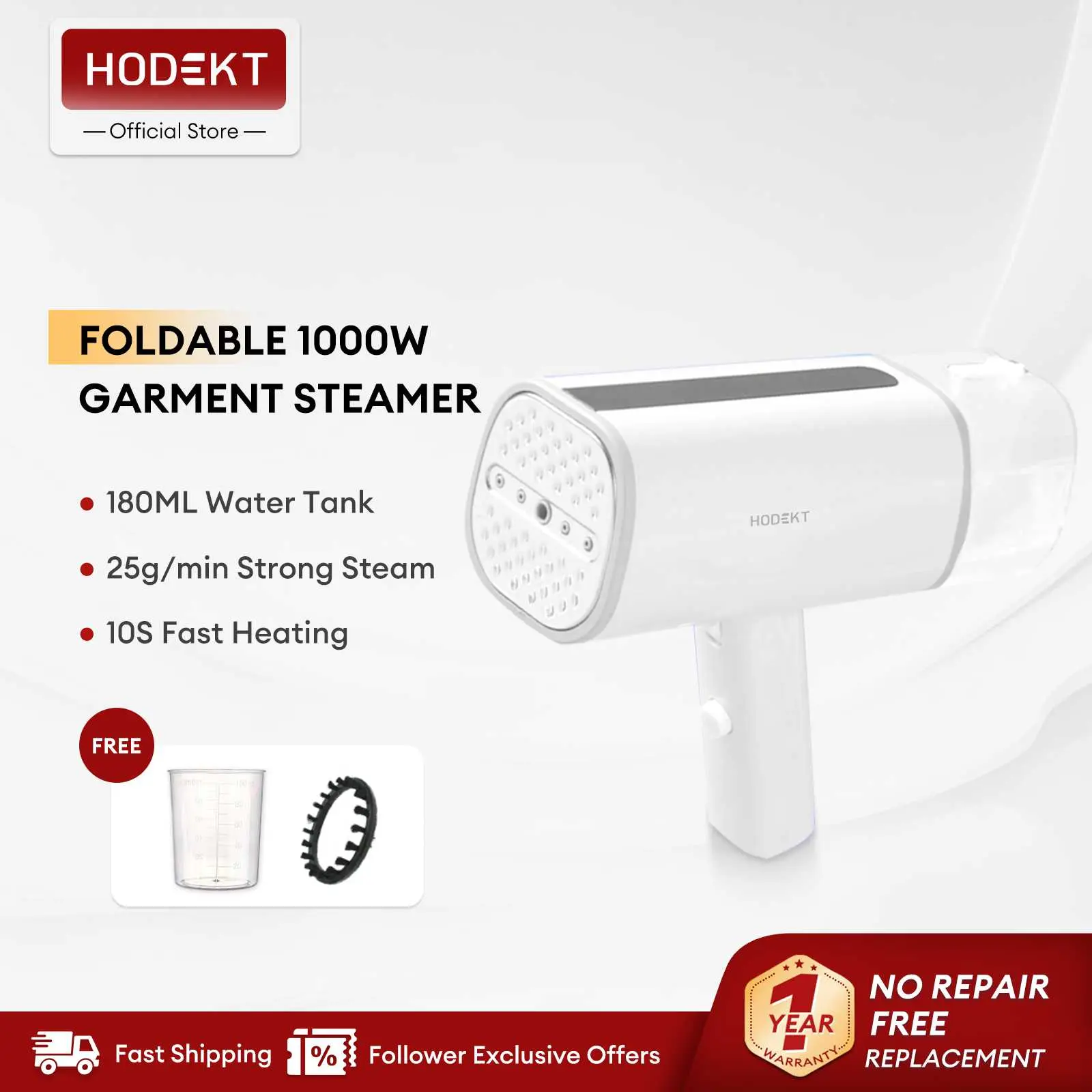 HODEKT Handheld Garment Steamer Portable Iron Steam foldable steam iron 5-Hole Nozzle with free funnel and brush