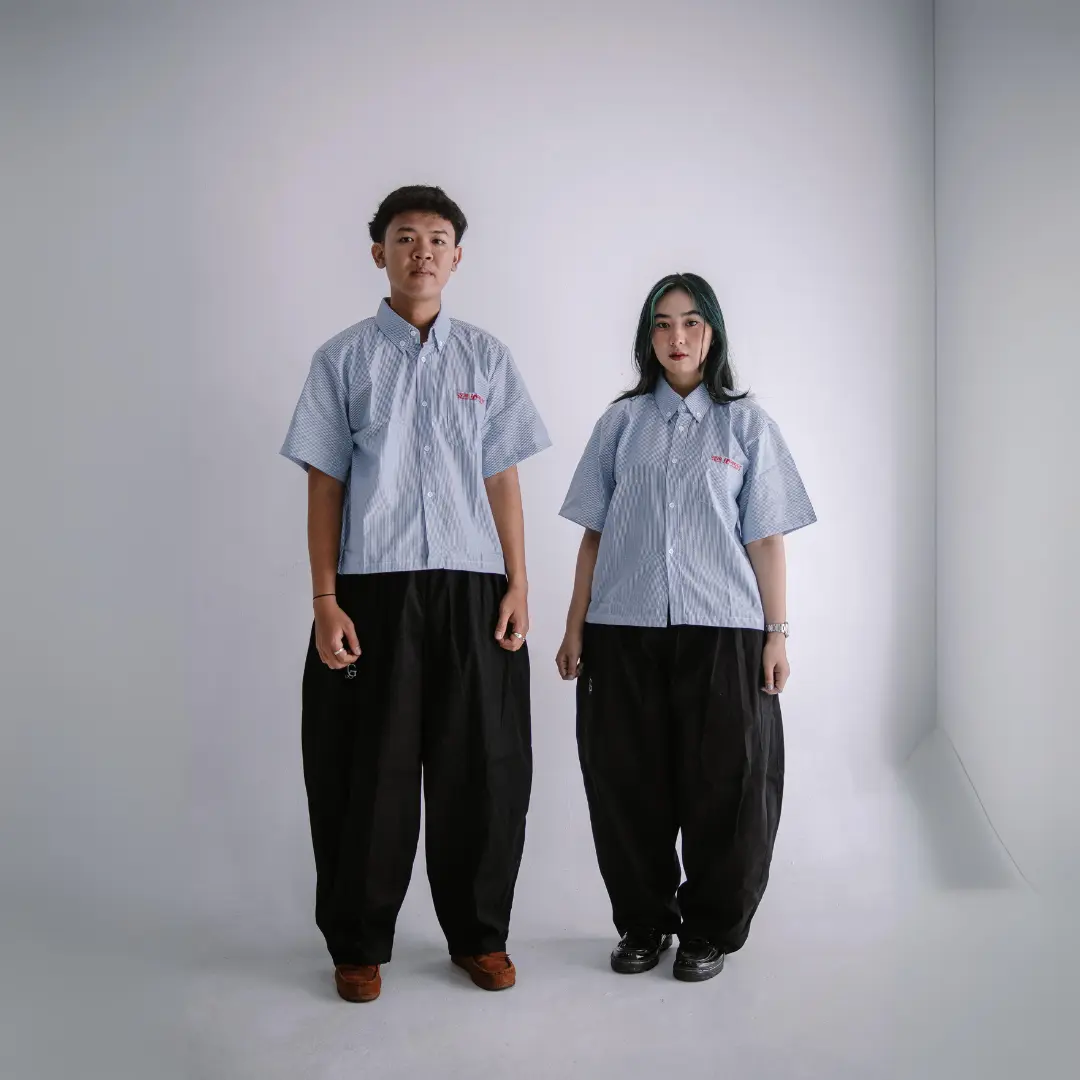 Shirt Boxy Stripe -Geld Importaint | Kemeja Pendek stripe Pria / Wanita unisex Salur Garis Lembut Kerah Nyaman