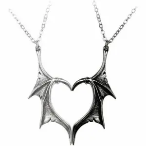 Neo Gothic Couple Necklace White Black Dragon Wing Heart Pendant