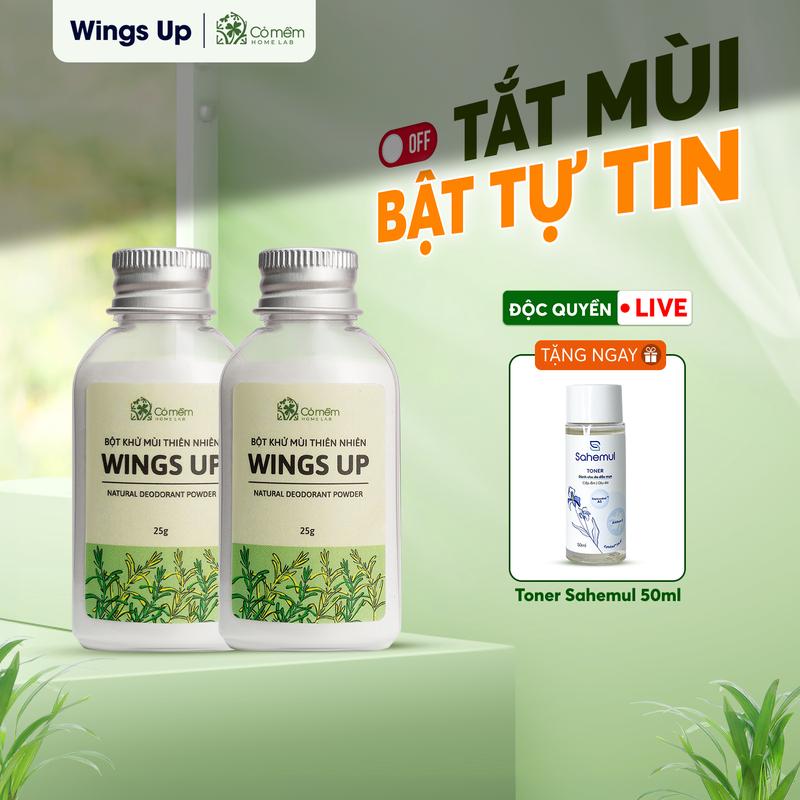 ĐỘC QUYỀN LIVE Bột Khử Mùi Wings Up Hỗ Trợ Khử Mùi Hôi Nách Hôi Chân Giảm Tiết Mồ Hôi Không Mùi Cỏ Mềm 25g