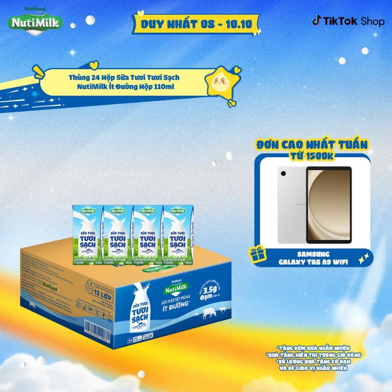 Thùng 24 Hộp Sữa Tươi Tươi Sạch NutiMilk Ít Đường Hộp 110ml