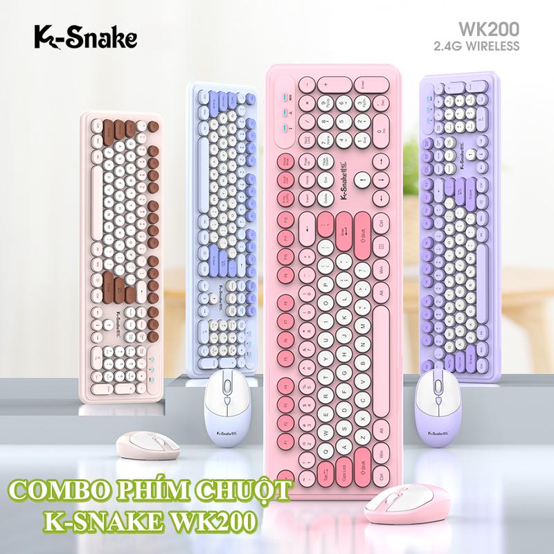Bộ bàn phím và chuột không dây K-SNAKE WK200 kết nối bằng USB 2.4G đa dạng màu sắc