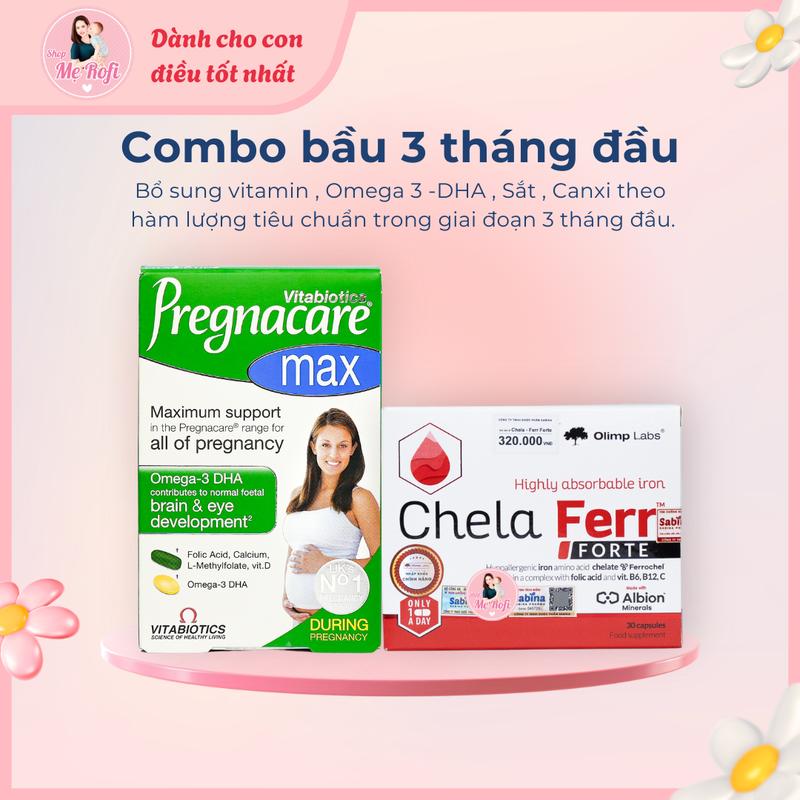  Combo Vitamin bầu 3 Tháng Đầu Pregnacare Max + Sắt Chela - Sắt Sifer - Sắt Ferrolip - Mẹ Rofi 
