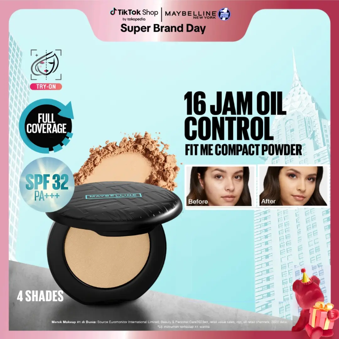 MAYBELLINE Fit Me Matte + Poreless 16 Jam Oil Control Compact Powder Make Up Bedak Padat bebas minyak tahan 16 Jam