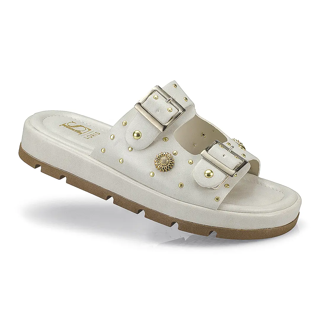 Sandália Rasteira Papete Flatform Rebite Fivela 052-040