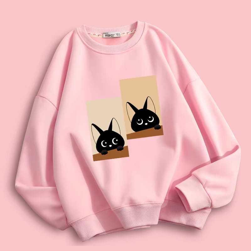 SWEATER UNISEKS 2COLOUR CAT PATTERN CUTE FLEECE hoodie starboy cewek hoodie abu abu cewek tetapi hati ku 2