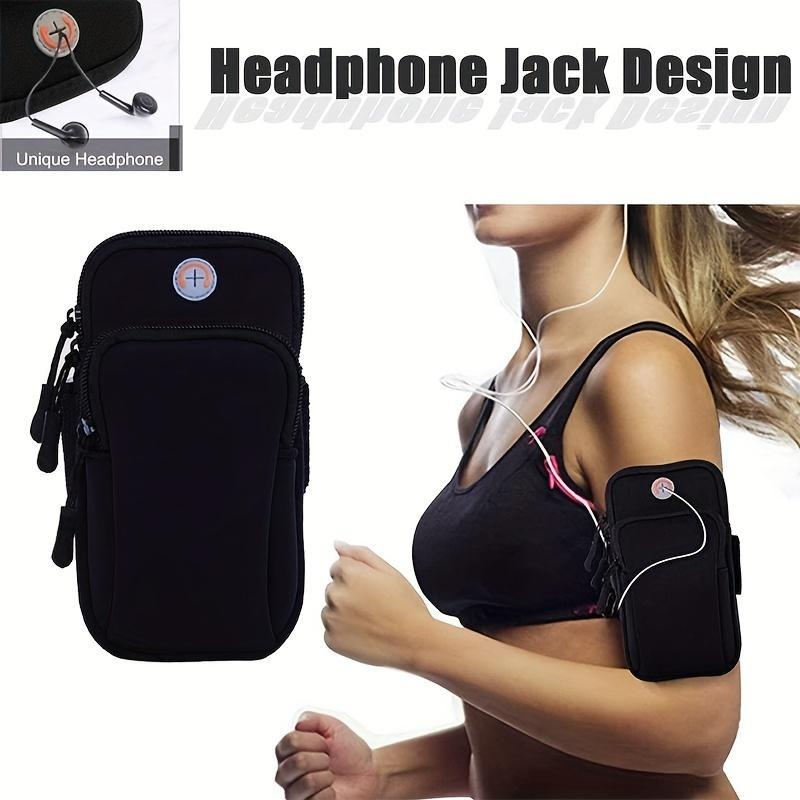 Running Arm Bag, Waterproof Sports Bag, Outdoor Phone Storage Bag for Running, Climbing, Hiking, Unique Headphone Jack Design Bag for Mobile Phones, Headphones, Keys, Cards 3