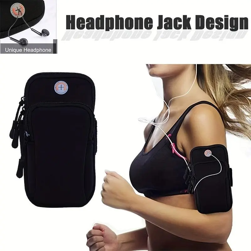 Running Arm Bag, Waterproof Sports Bag, Outdoor Phone Storage Bag for Running, Climbing, Hiking, Unique Headphone Jack Design Bag for Mobile Phones, Headphones, Keys, Cards 3