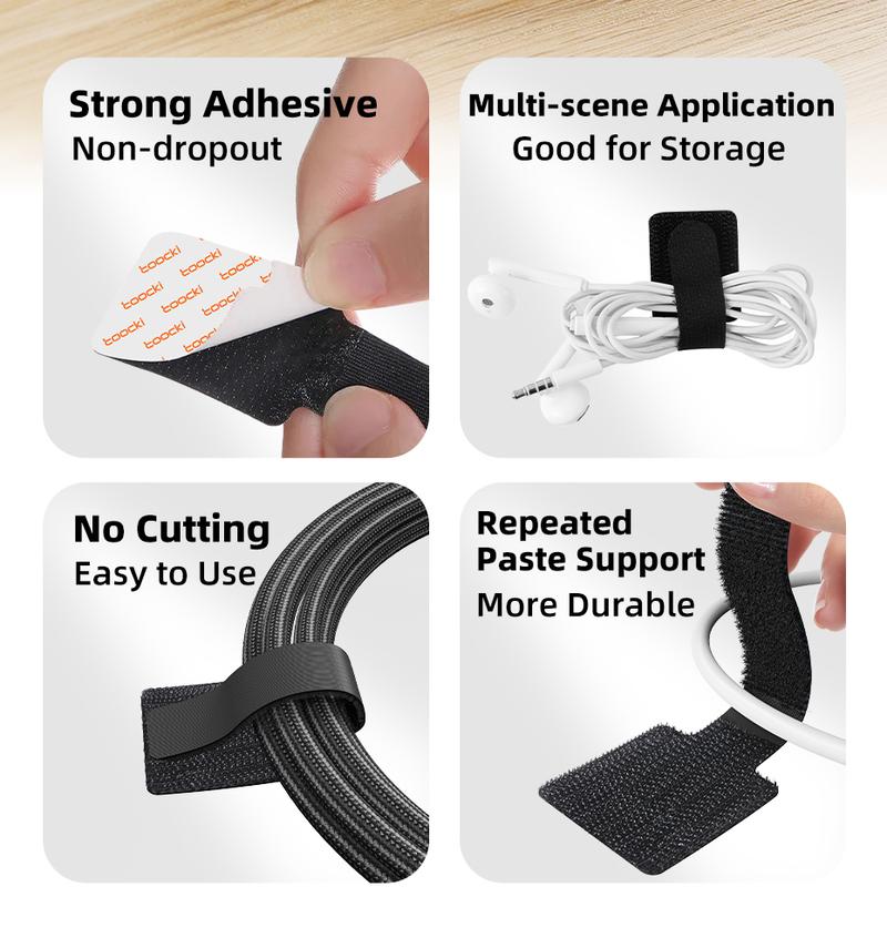 Product Introduction of Toocki 5/10/20pcs Back-glue Adhesive Cable Ties Multifunctional Velcro Tape Strong Adhesive Interlocking Bundling Tape Neat Organize Polyamide Power Cable 16