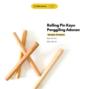 IMPODIO Rolling Pin Kayu Penggiling Adonan | Meratakan adonan presisi untuk hasil maksimal | Untuk kue roti pastry pizza nastar | Home baker chef UMKM kuliner | Kayu natural premium 20cm 30cm diameter 3cm | Gilingan kue gilingan roti alat penggilas