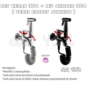 Set keran closet jongkok 304 Kepala jet shower closet bidet spray Set jet shower kloset Kran cabang shower stainless Jet washer toilet Selang Hitam Silver