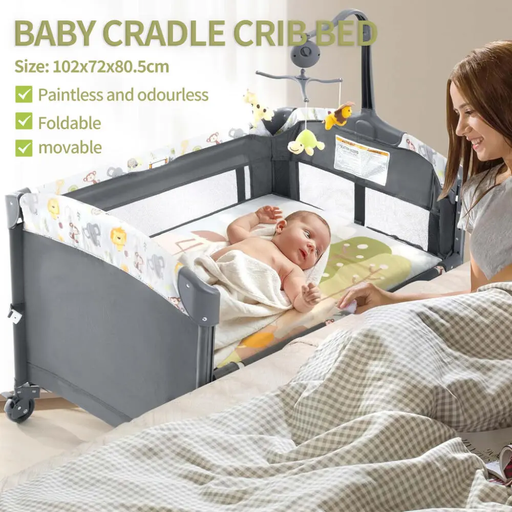 【SG Seller】Baby Crib Foldable And 3 Adjustable Height Bed With Diaper Changing Table double  stroller