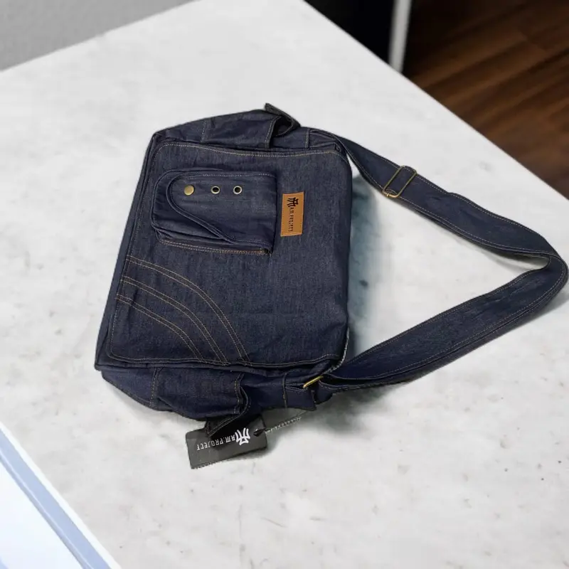 AAMCOLLECTION - tas slempang unisex bahan jeans Polos Selempang cowok 6