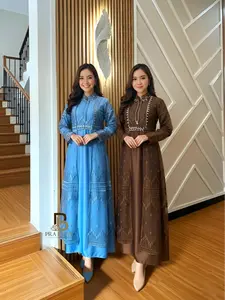 ANISA Luxury Set Gamis Inner+Outer Baju Lebaran 2026 Gaun Elegan Payet Mutiara Bahan Cavali Premium & Tile Sapto Luxury