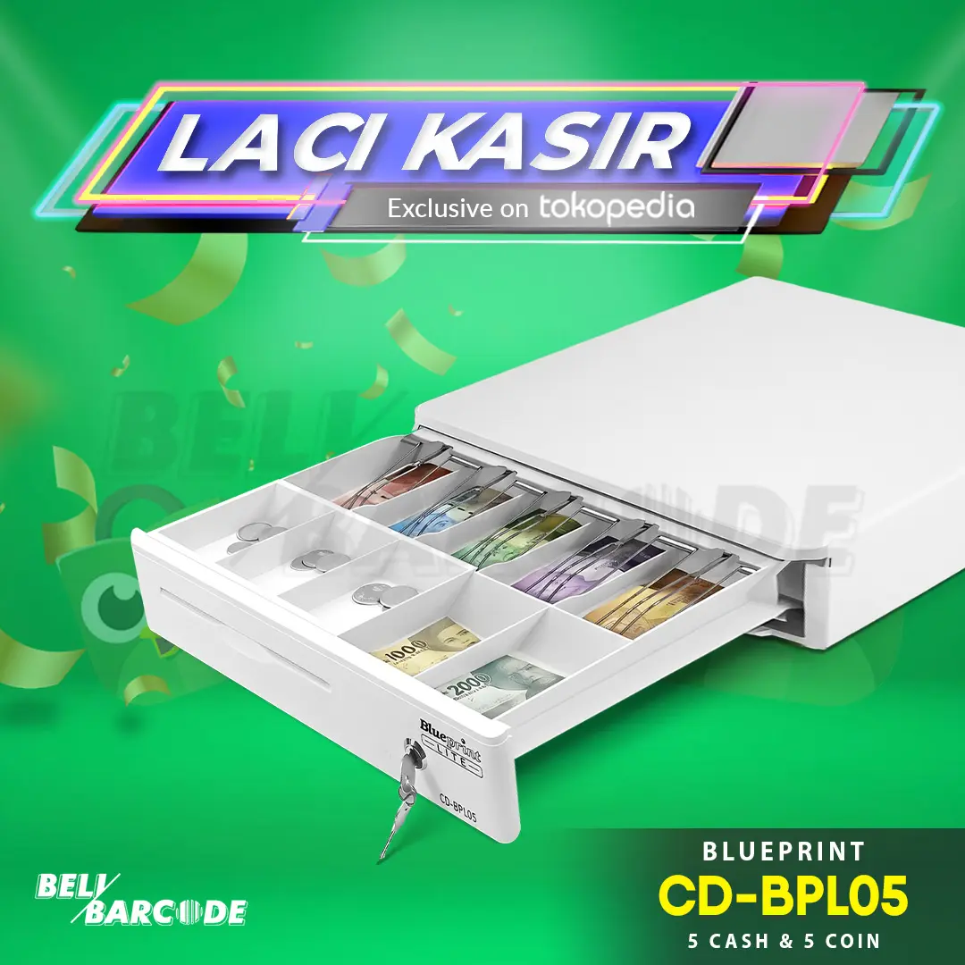 Blueprint CD-BPL05 Cash Drawer Mesin Kasir White 5 Bill Slot 5 Coin Slot RJ11