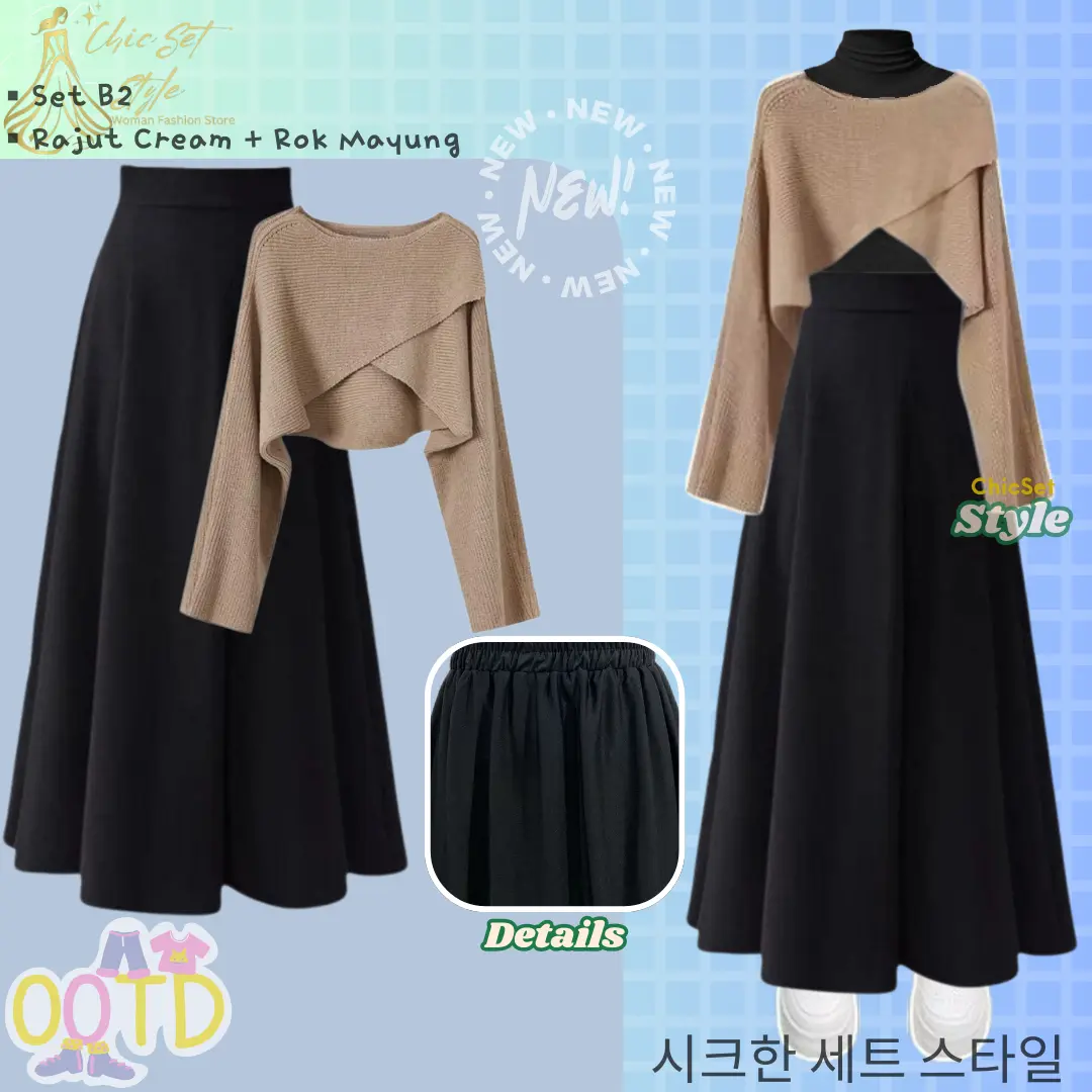 Set B2 (Rajut Silang (CREAM) + Rok Mayung)