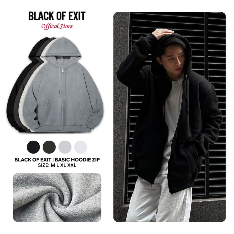BLACK OF EXIT Áo Hoodie Zip Trơn Màu Nam Nữ Form Rộng Thu Đông Local Brand Chất Liệu Nỉ Bông Cotton Dày Dặn Hạn Chế Bám Lông Size M L XL XXL